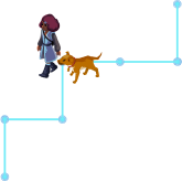 hero and pet dog walking along grid with hero.moveLeft() code in speech bubble